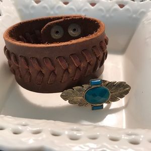 Leather Cuff and Costume Ring